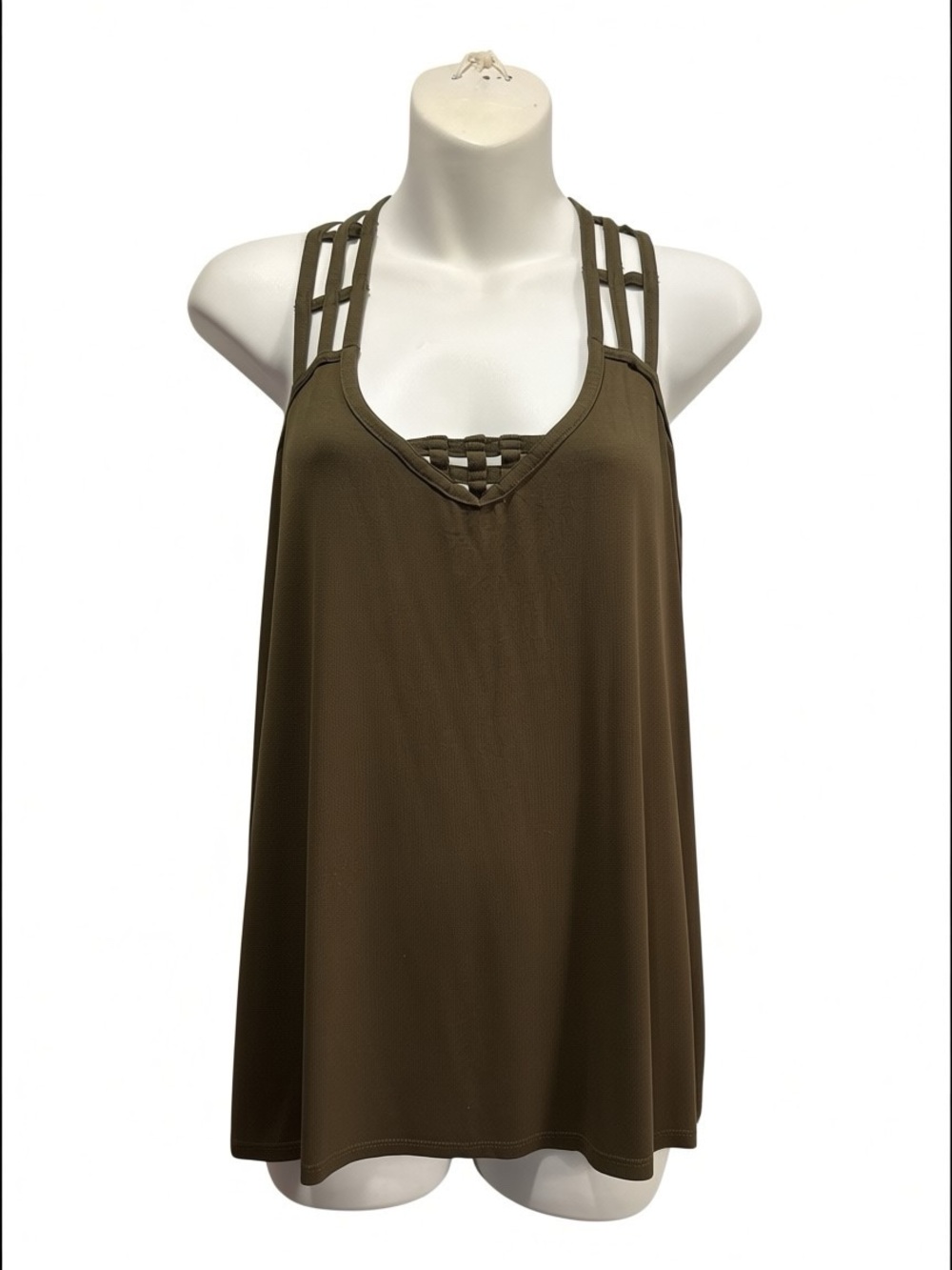 VENUS Olive Green Triple-Strap Woven V-Neck Tank size XL